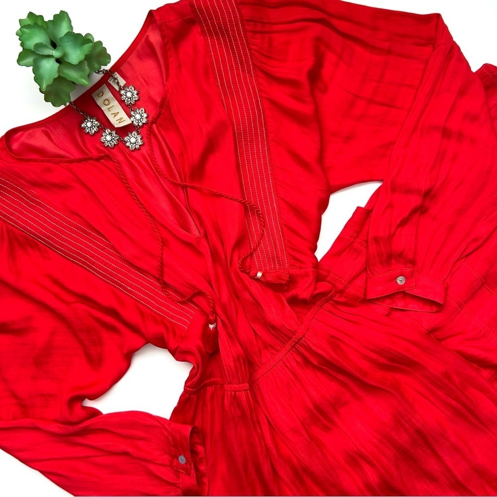 Anthropologie Dolan Red Long Sleeve Maxi Dress Size M Peasant Tassel
